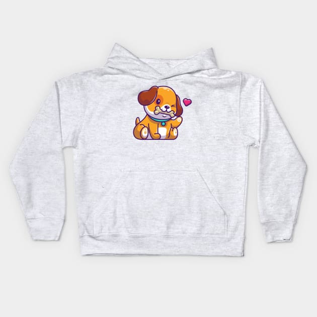 Cute Dog Bite Bone Cartoon Kids Hoodie by Catalyst Labs